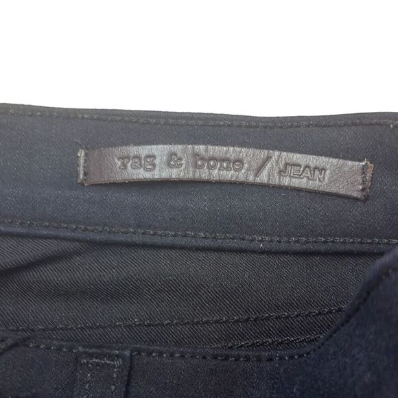 Rag & Bone 27" Black Denim Leather Trim Moto Straight Leg Jeans Pants Stretch - Picture 3 of 9